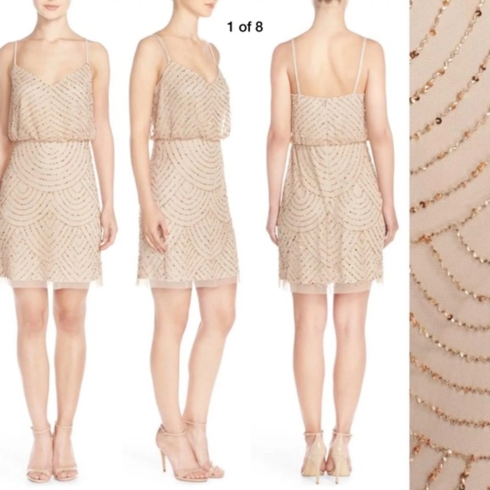 New Adrianna Papell beaded blouson Art Deco dress
